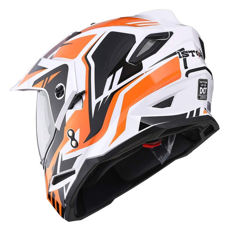 1Storm Dual Sport Motorcycle Motocross Off Road Full Face Helmet Dual Visor Storm Force Orange, Size XL - Image 4